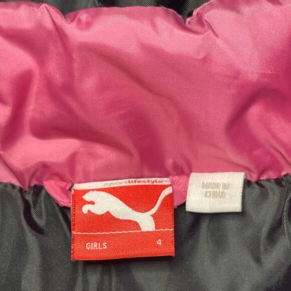 Puma Girls Puffer Hooded Jacket Size 4 Pockets Zip-Up Black & Pink - Picture 6 of 8